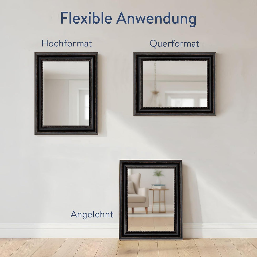 WANDStyle Spiegel Barock und Antik I Aussenmass: 40x52cm I Farbe: Schwarz I schwarzer Wandspiegel au