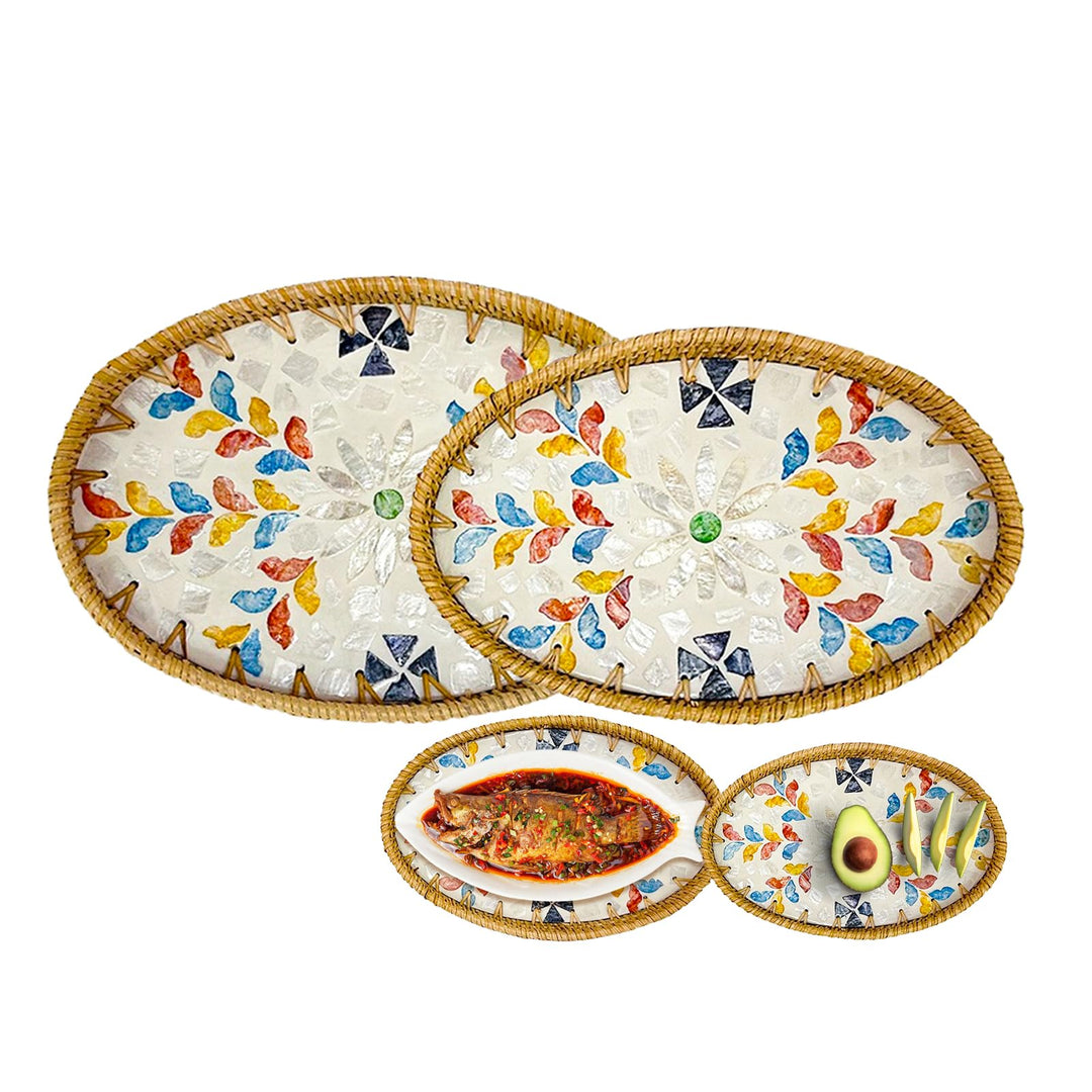 Joyeee Ovale Rattan-Tablett-Schalen, 2 Stück, Rattan-Aufbewahrungsschalen, dekorativer Weidenkorb zu