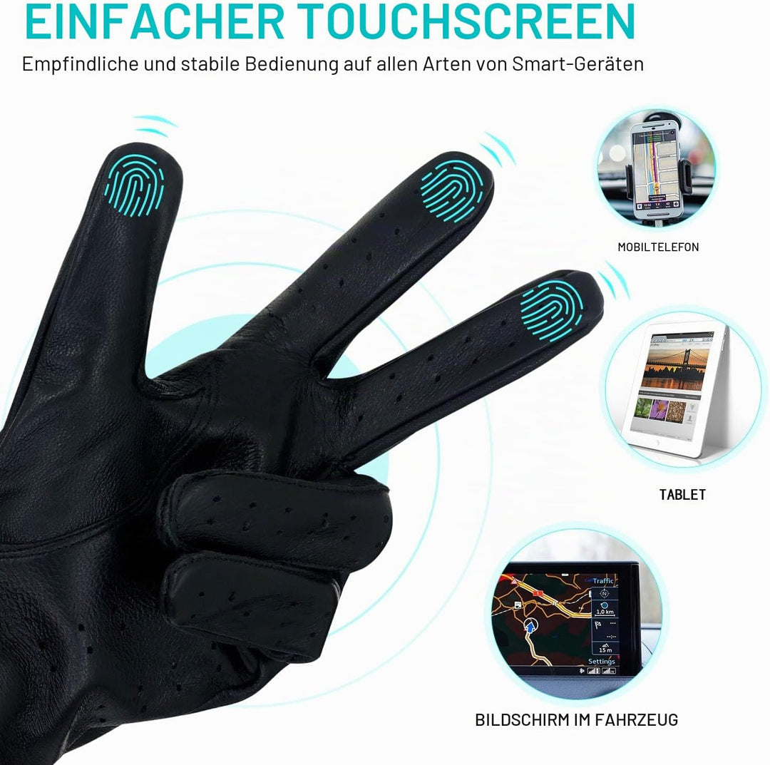 ZLUXURQ Herren Fahrerhandschuhe aus 100% Leder,Unliniert Lederhandschuhe X-Large(24.1-25.4cm) Schwar