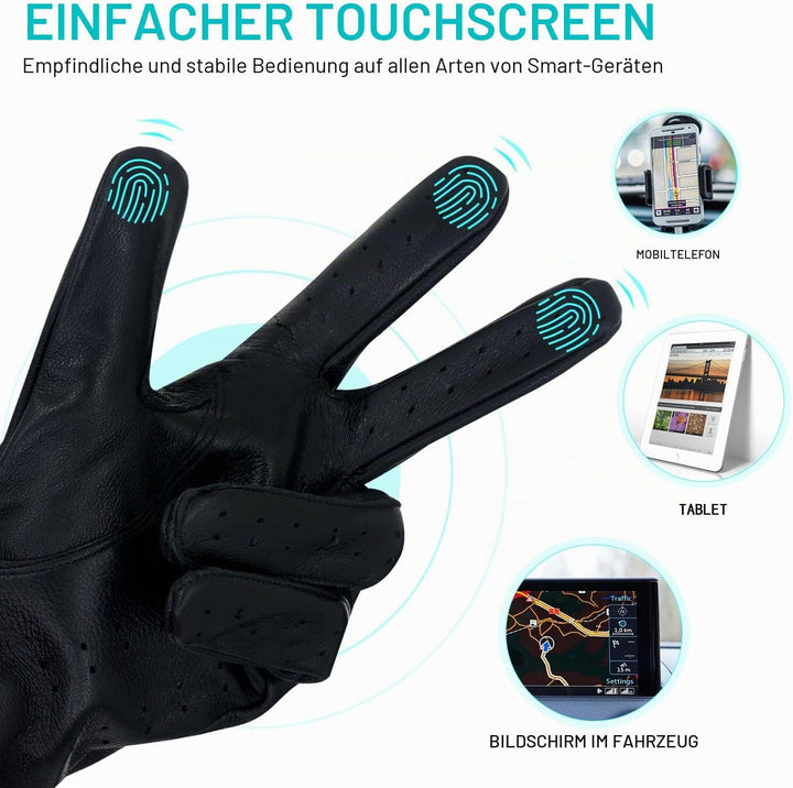 ZLUXURQ Herren Fahrerhandschuhe aus 100% Leder,Unliniert Lederhandschuhe Large(22.9-24.1cm) Schwarz-
