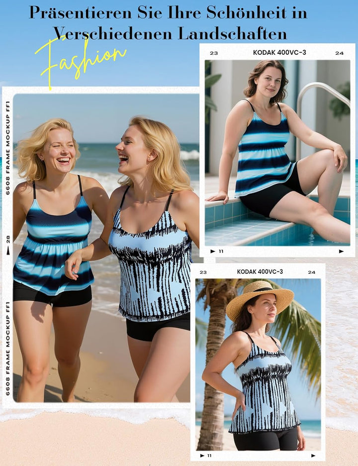 Durio Badeanzug Damen Bauchweg Frau Bademode Badeanzüge Tankinis Tankini mit Hotpants Badebekleidung