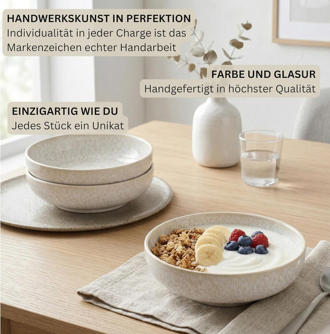 Sänger | Schalen Set Korfu 4 tlg, Müslischalen für 4 Personen, Steingut Schalen Handmade, Set inkl.