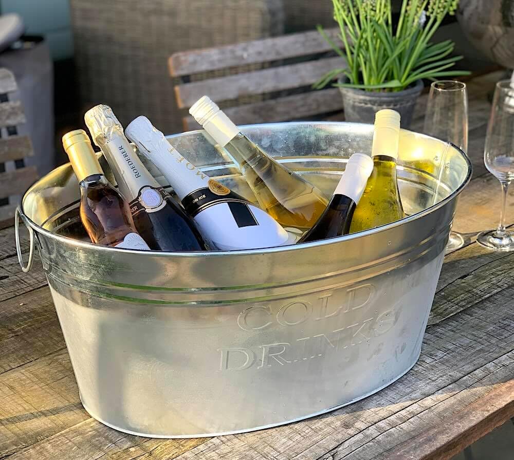 zeitzone Getränkekühler Zinkwanne XL Cold Drinks Grosser Sektkühler mit Henkel für Flaschen Gartenpa