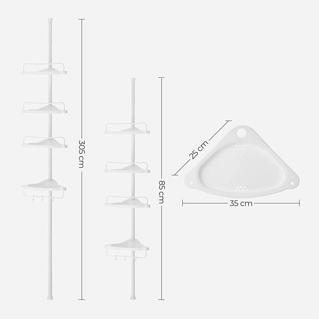 SONGMICS 85-305 cm Duschregal für Badezimmer mit Teleskoprohren und 4 Ablagen BCB001A Weiss/Flyaway