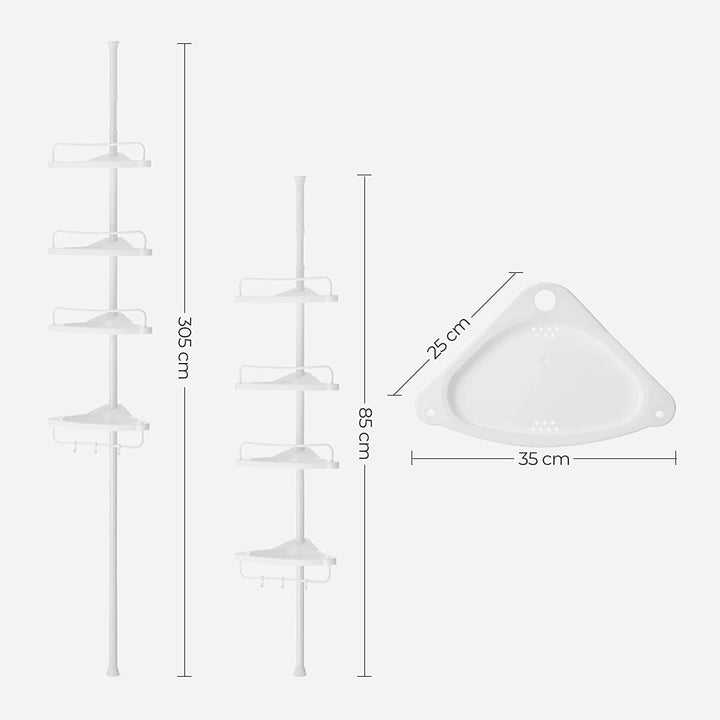 SONGMICS 85-305 cm Duschregal für Badezimmer mit Teleskoprohren und 4 Ablagen BCB001A Weiss/Flyaway