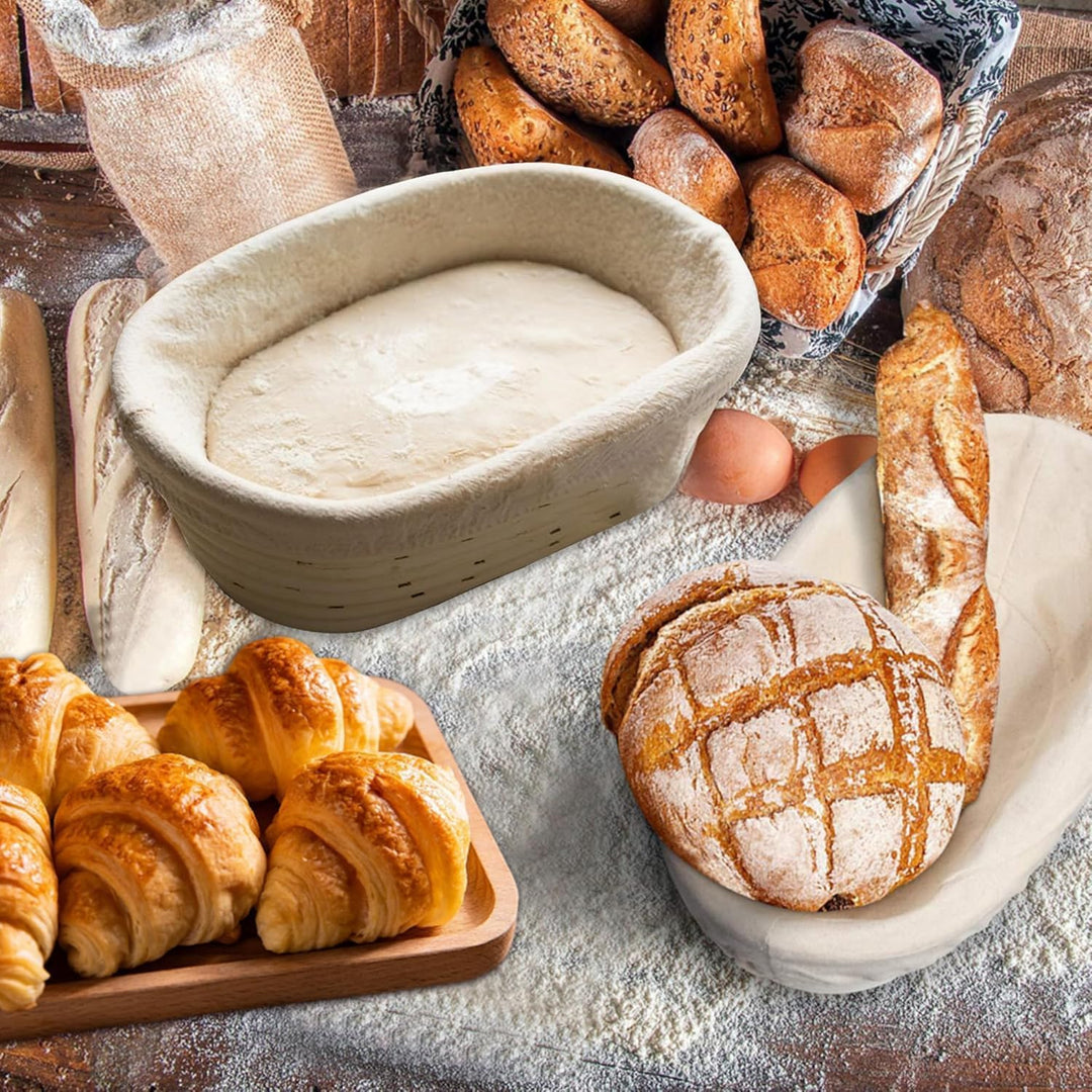 9-teilig Gärkorb Brot Set,25cm Gärkörbchen zum Brotbacken, Sauerteig Starter Set, Einschliesslich Te