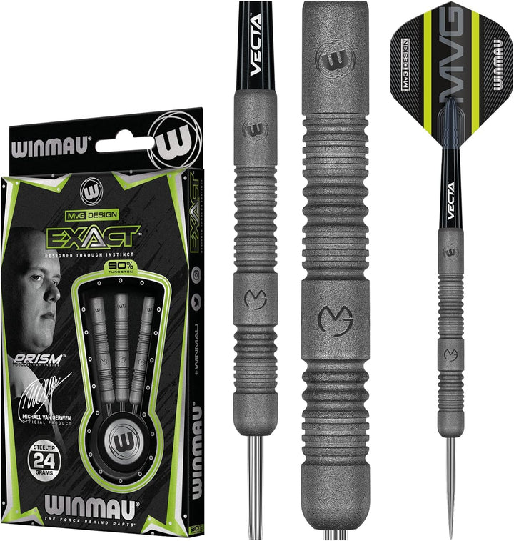 WINMAU Michael Van Gerwen MvG Exact Tungsten Darts Set with Flights and Stems (Shafts) 24 g, 24 g