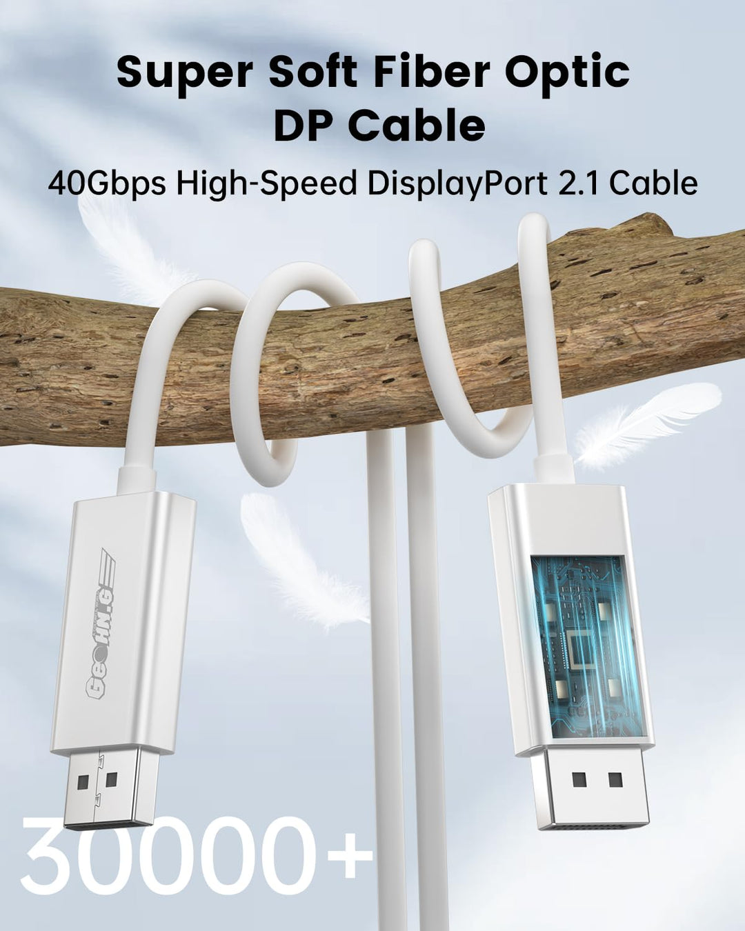 Displayport 2.1 Glasfaserkabel 1M, DP 2.1 Kabel [16K30Hz, 8K60Hz, 4K240Hz], Superflexibles Display P