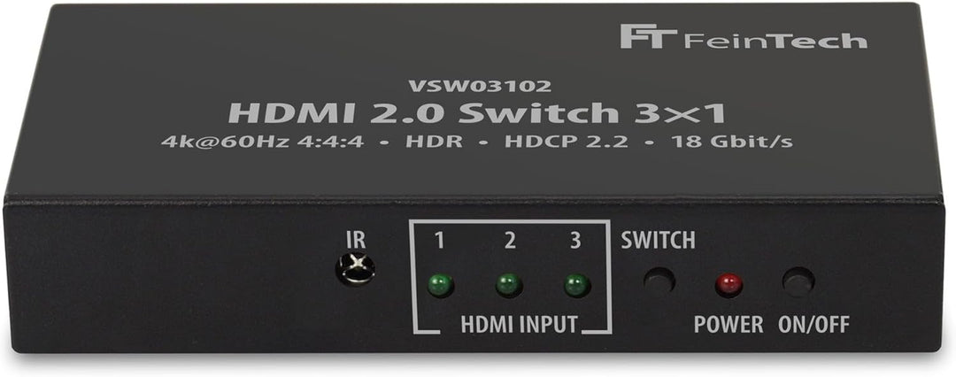 FeinTech VSW03102 HDMI Switch 3x1 Automatische Umschaltung 4K 60Hz HDR CEC Ultra-HD