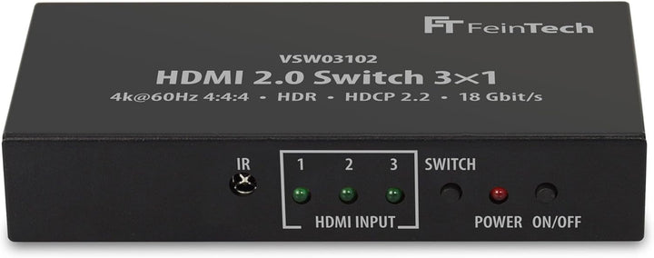 FeinTech VSW03102 HDMI Switch 3x1 Automatische Umschaltung 4K 60Hz HDR CEC Ultra-HD