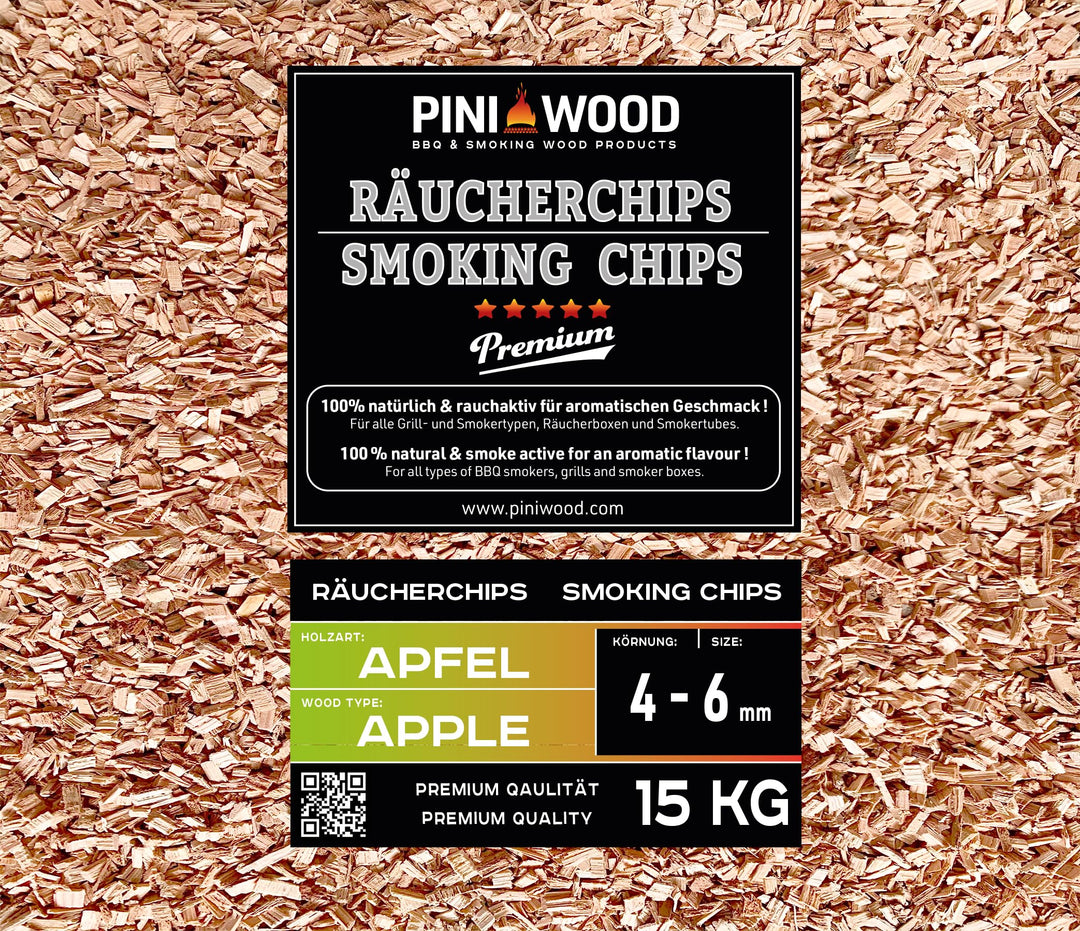 PINI 15 Kg Räucherchips Apfel 4-6 mm Smoking Chips Räucherspäne