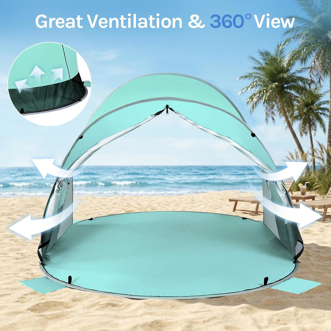 Wolfwise Pop Up Strandmuschel für 4 Personen, Sofort Aufbau, UV-Schutz 50+, Wasserabweisend, Belüfte