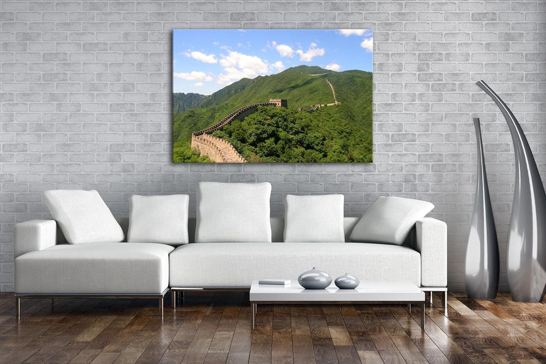 die Grosse Chinesisches Mauer Format: 100x70 als Leinwandbild, Motiv fertig gerahmt auf Echtholzrahm