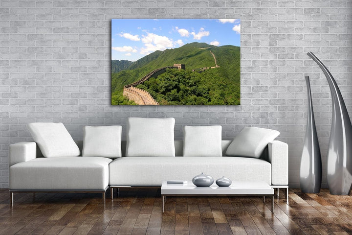 die Grosse Chinesisches Mauer Format: 100x70 als Leinwandbild, Motiv fertig gerahmt auf Echtholzrahm