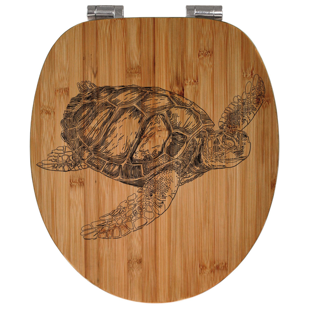 banjado® Hochwertig gravierter Design WC Sitz Bambus Absenkautomatik Schildkröte/Toilettendeckel mit