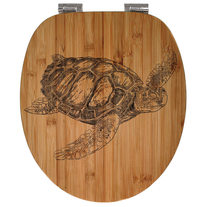 banjado® Hochwertig gravierter Design WC Sitz Bambus Absenkautomatik Schildkröte/Toilettendeckel mit