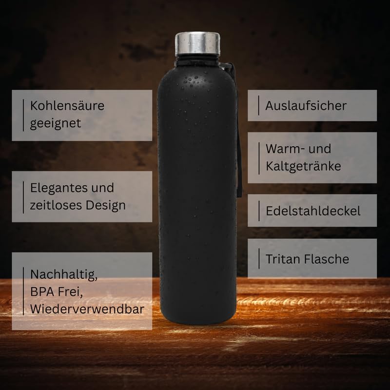 Trinkflasche 1l - Kohlensäure geeignet & Auslaufsicher - Für Sport, Schule & Büro - Sport Trinkflasc