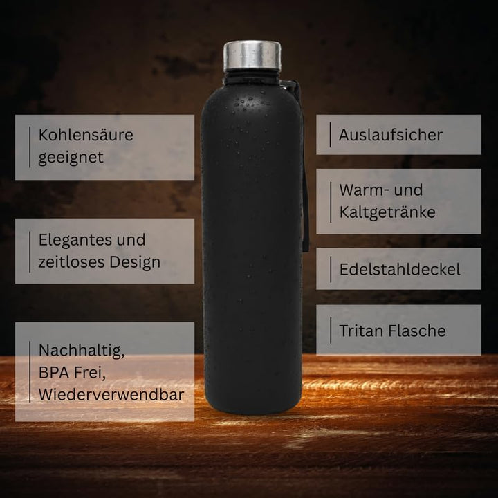 Trinkflasche 1l - Kohlensäure geeignet & Auslaufsicher - Für Sport, Schule & Büro - Sport Trinkflasc