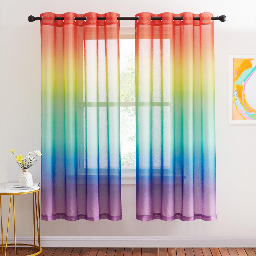 NICETOWN Voile Gardinen Halbtransparent Ösenschal 2er Set H 160 x B 140 cm Fenster Vorhang Farbverla