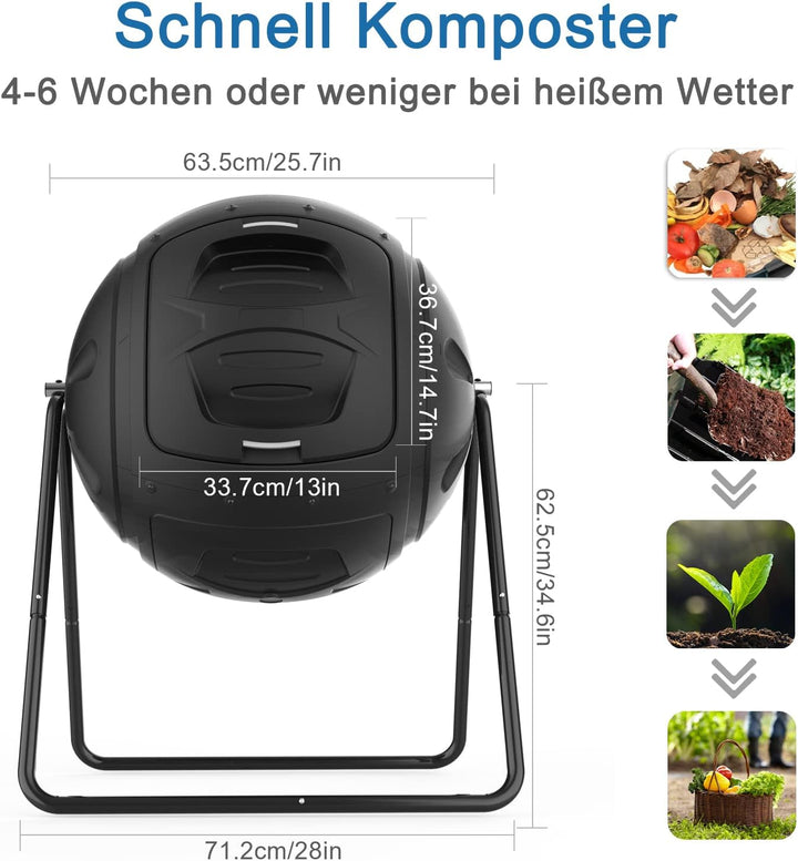 SQUEEZE master Multifunktionaler 130 Liter Tumbling Komposter für den Gartenabfall und Küchenabfälle