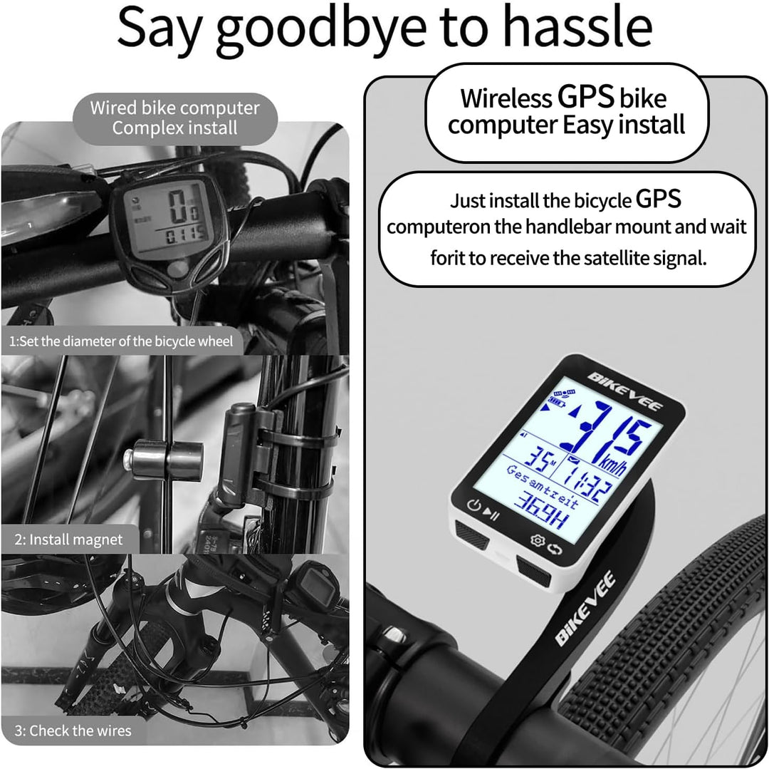 GPS Fahrradcomputer Kabellos IPX7 Wasserdicht 2.4'' FSTN Display 28H Akku Weiss-B【Verlängerte Fronth