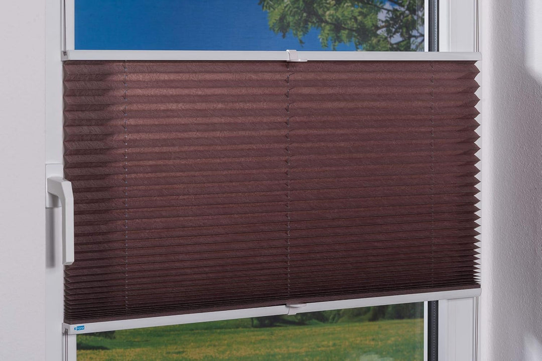 K-home Klemmfix-Plissee 90 x 130 cm (B x L) Mokka Lichtschutz +++ Moderne Crushed Optik +++ 90 x 130