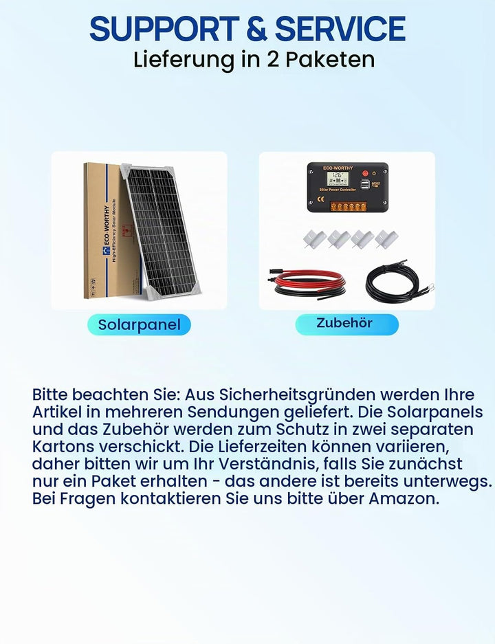 ECO-WORTHY Solarmodul-Kit 100W 12V, 100W Solarmodule 18BB N-Typ, Wirkungsgrad 25% mit 30A Laderegler