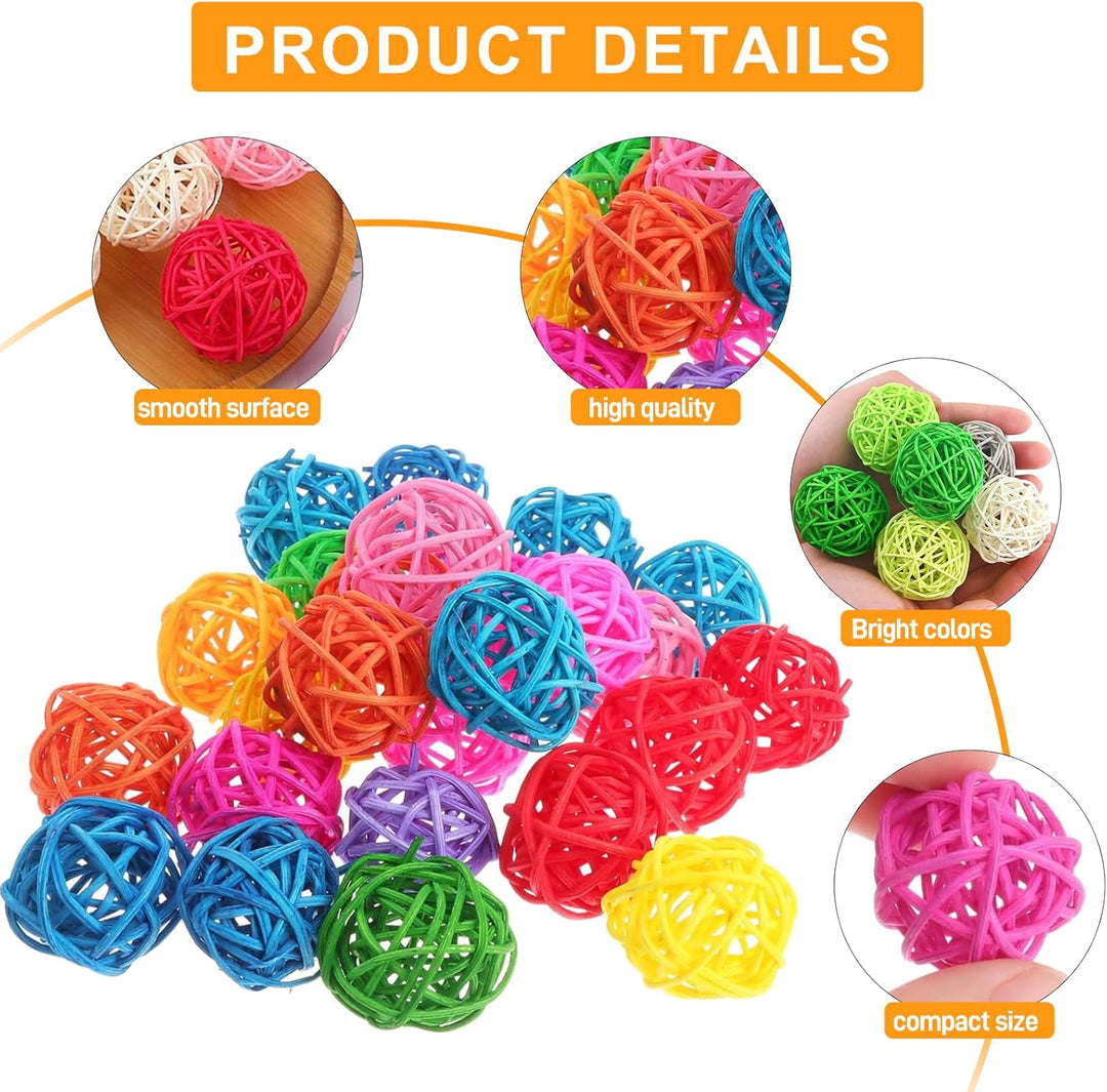 50 Stück Rattanbälle, 3cm Bunte Rattan Kugeln Haltbare Rattan-Kugeln Natürliches Material Sittich Ka