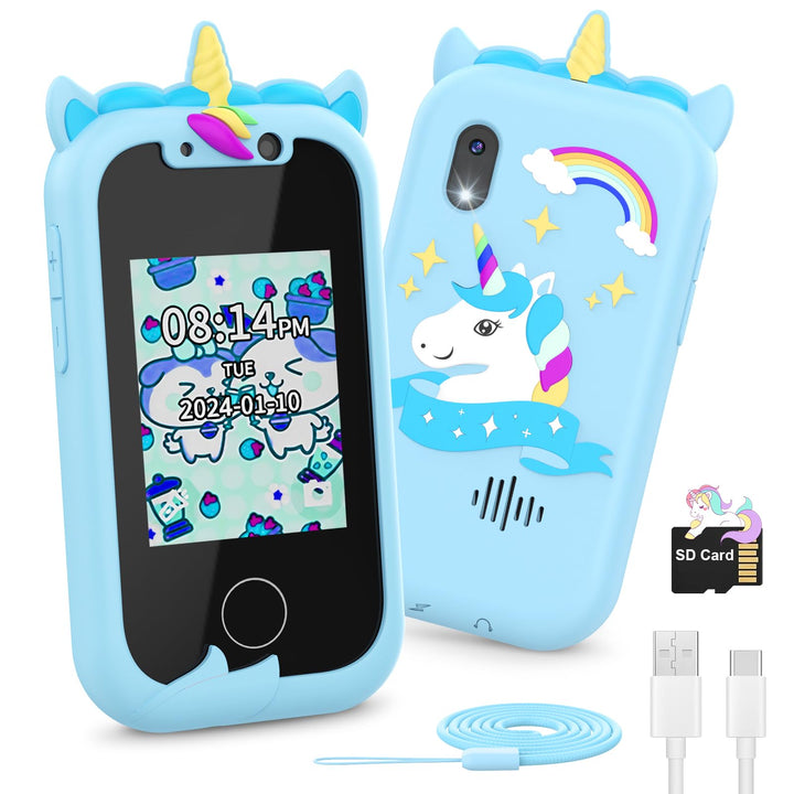 Kinder Handy Ashfly 2.4 Einhorn Kamera, 1080P HD Dual Kamera Spielzeug aufnehmbar Video, Kinder Smar