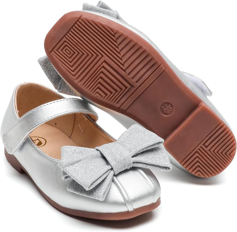 DADAWEN Klein Mädchen Mary Jane Ballerinas Prinzessin Taufschuhe 23 EU Silber, 23 EU Silber