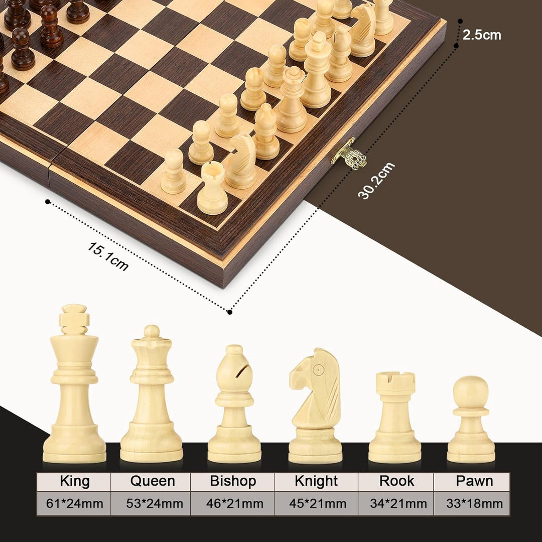 Peradix Magnetisch Schachspiel aus Holz - Klappbares Schachbrett 30x30cm mit 2 Königin-Stücken - Sch