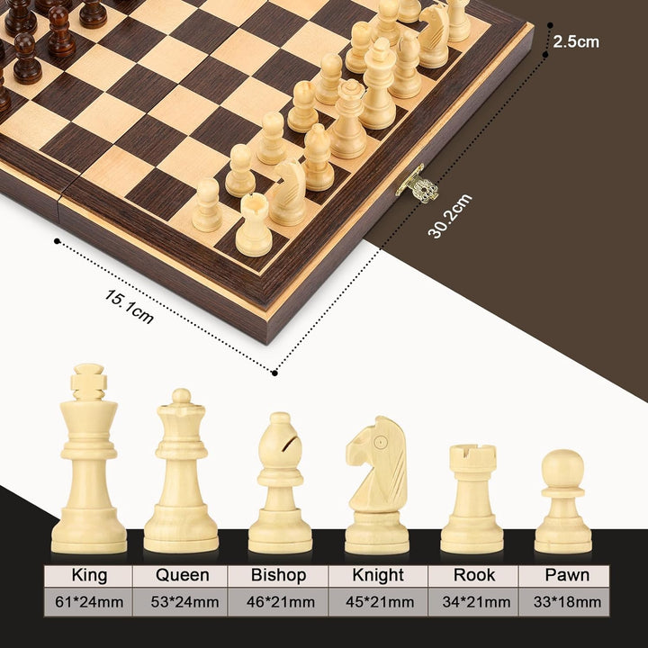 Peradix Magnetisch Schachspiel aus Holz - Klappbares Schachbrett 30x30cm mit 2 Königin-Stücken - Sch