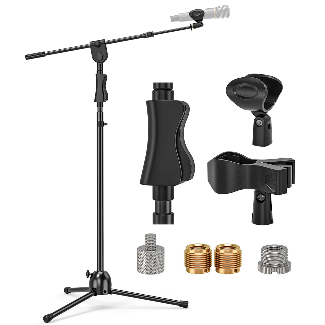 Mikrofonständer, 2 in 1 Boden Mikrofonstativ mit Mikrofonclips & Adapter, Kompatibel mit Den Meisten