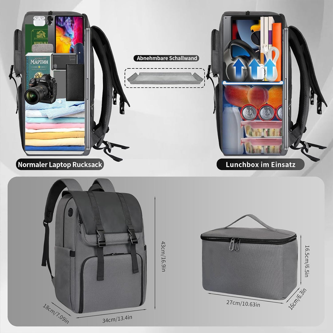 BERTASCHE Lunch Rucksack, Laptop Rucksack 15,6 Zoll mit Isoliertes Kühltasche für Herren und Damen,