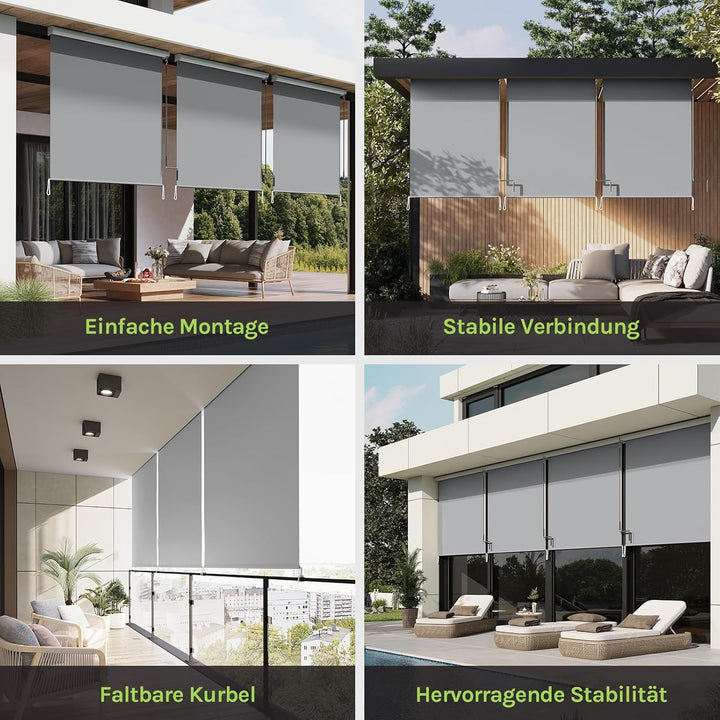 WOLTU Senkrechtmarkise Balkonmarkise Vertikalmarkise mit Handkurbel und Markisenkassette für Terrass