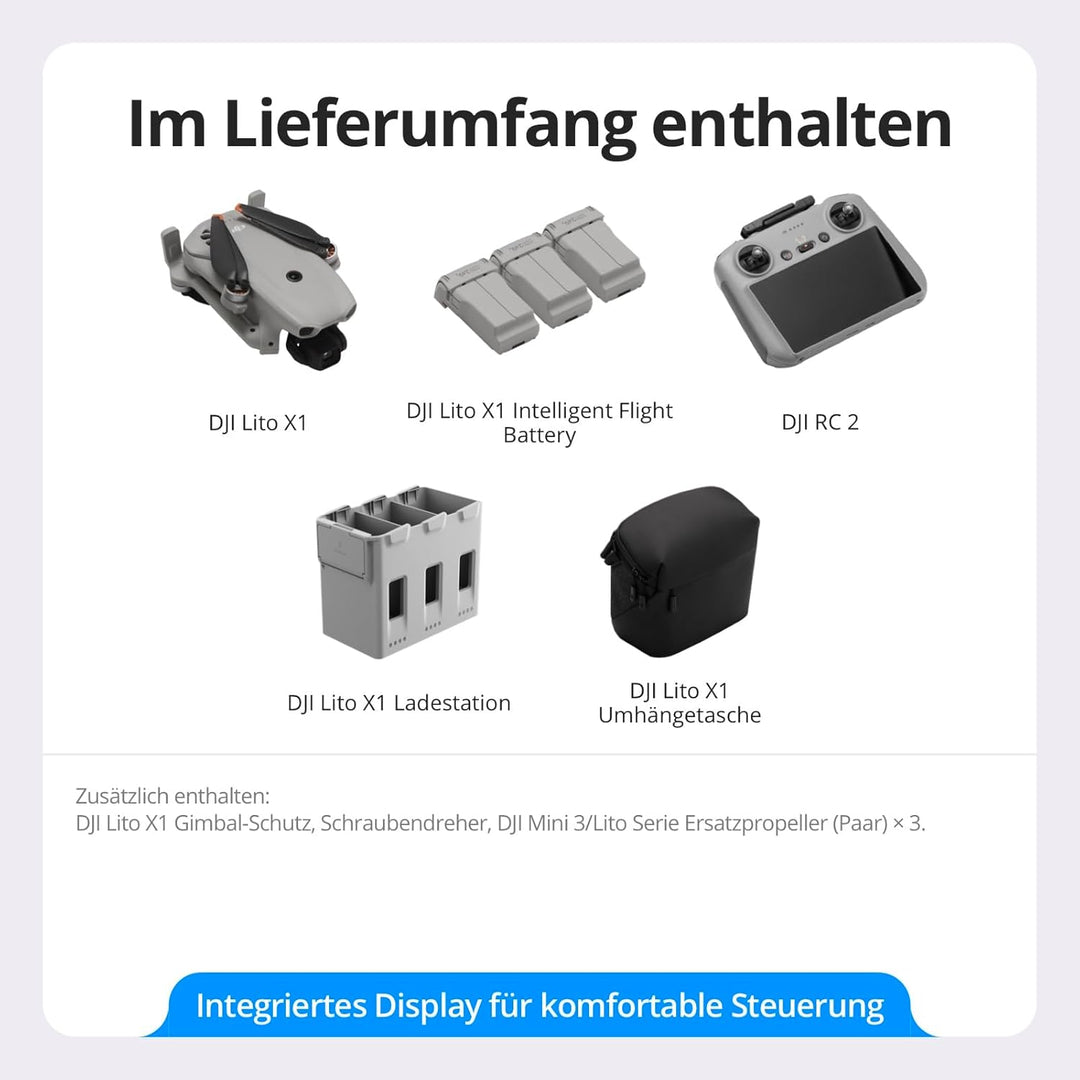 DJI Lito X1 Fly More Combo mit DJI RC 2, 4K Kameradrohne für Einsteiger, Hinderniserkennung, ActiveT