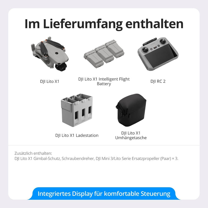 DJI Lito X1 Fly More Combo mit DJI RC 2, 4K Kameradrohne für Einsteiger, Hinderniserkennung, ActiveT