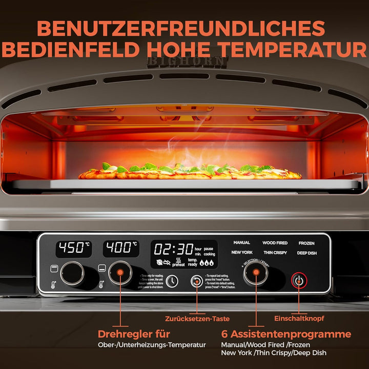 BIG HORN OUTDOORS Pizzaofen für den Innenbereich, 35 cm Elektro-Tischpizzaofen mit 6 voreingestellte