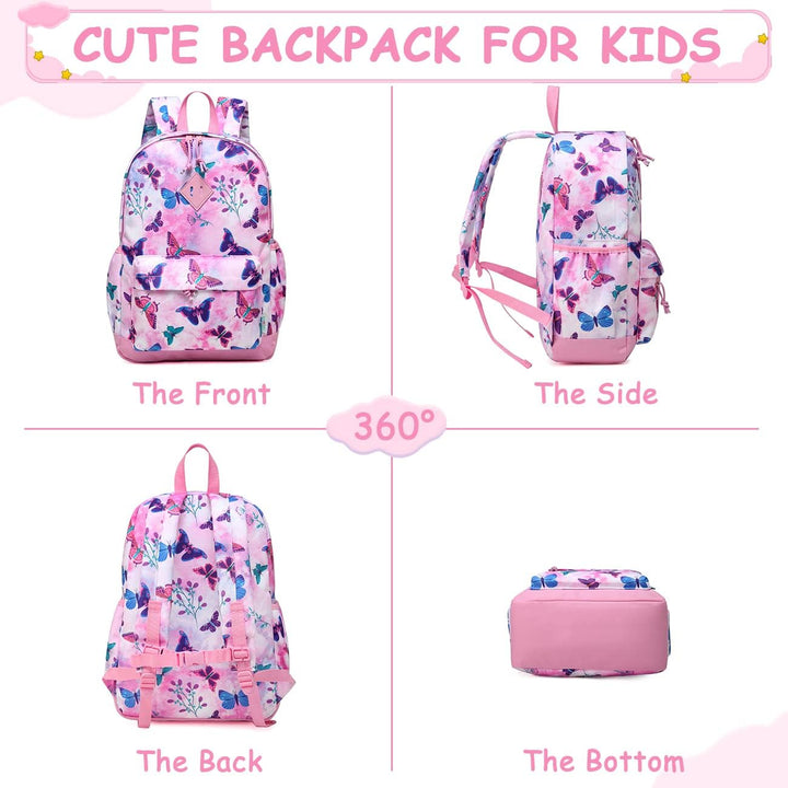 VASCHY Mädchen Schulrucksack 4-6 Jahre Schulrucksack mit Seitentaschen und Brustgurt 148-schmetterli