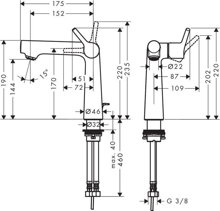 hansgrohe Wasserhahn Talis S (Armatur mit Auslauf Höhe 140mm und Zugstangen-Ablaufgarnitur) Chrom Ch