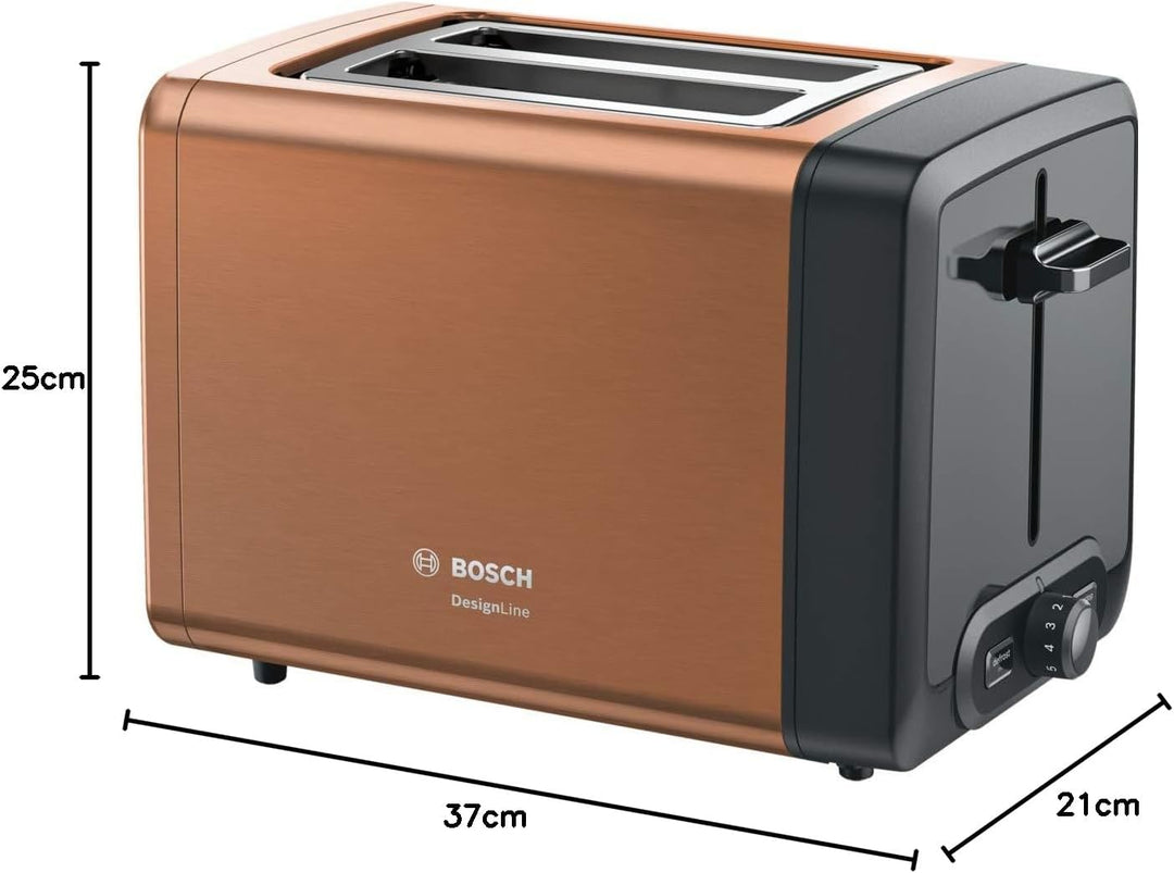 Bosch Kompakt Toaster DesignLine TAT4P429DE, integrierter Edelstahl-Brötchenaufsatz, mit Abschaltaut