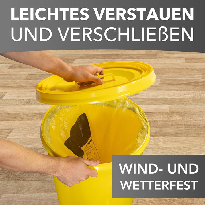Mülleimer 60l mit geruchsdichtem Deckel (Gelb), Gelber Sack Ständer, Made in Germany, Müllsackstände