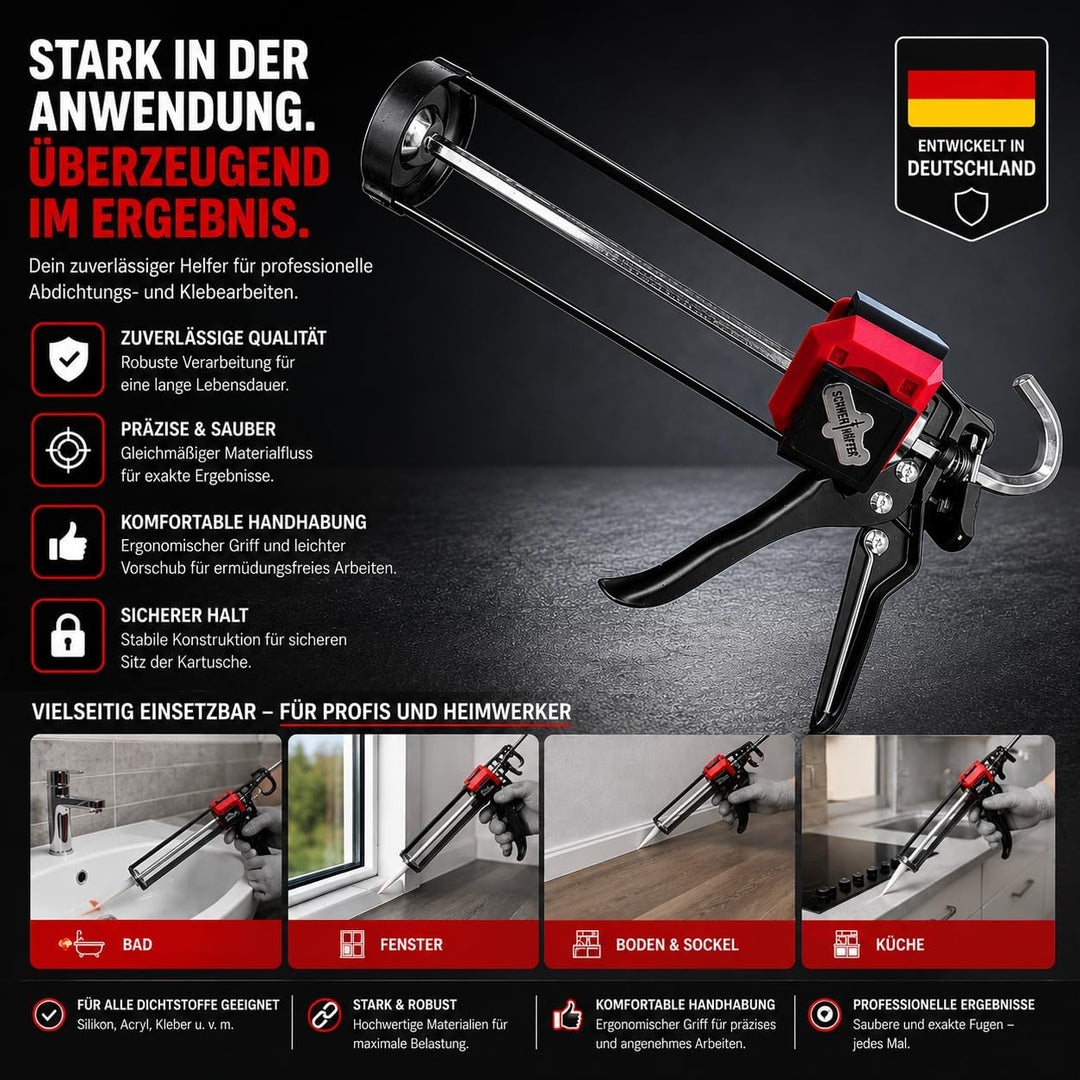 Profi Kartuschenpresse für Silikon &amp; Acryl 280–310 ml | 17 kg Auspresskraft • Matt Schwarz • Für Sil