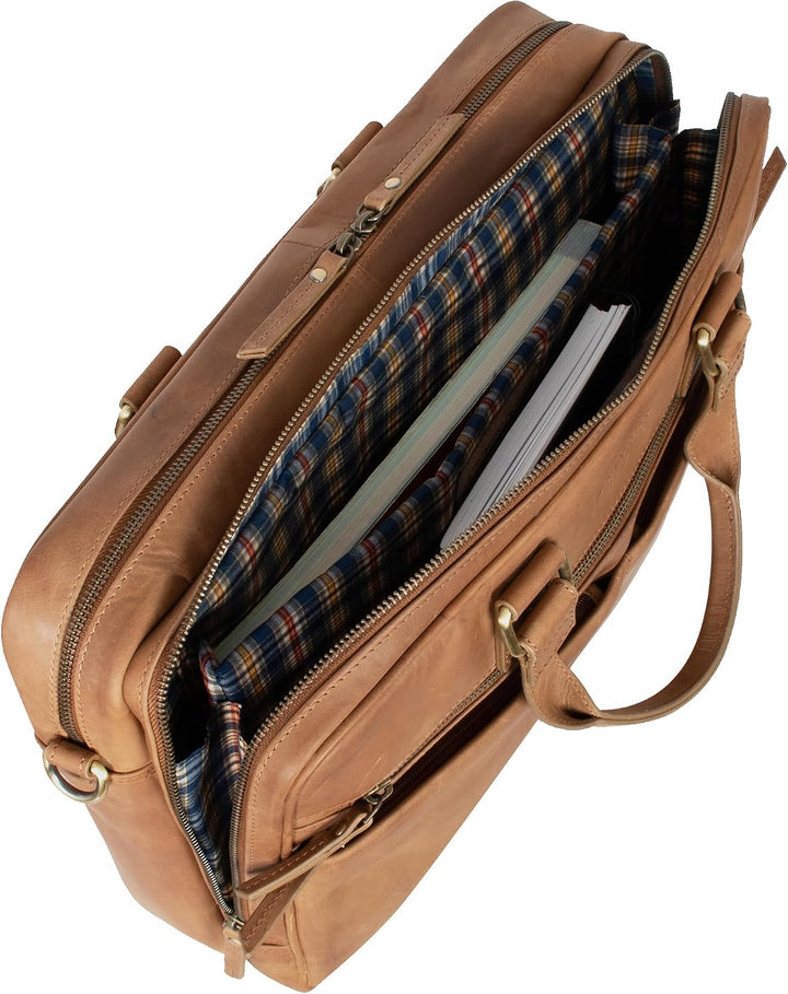 Marc Peter Laptoptasche Dallas I Leder Umhängetasche für 15.6 zoll Laptop I Aktentasche für Notebook