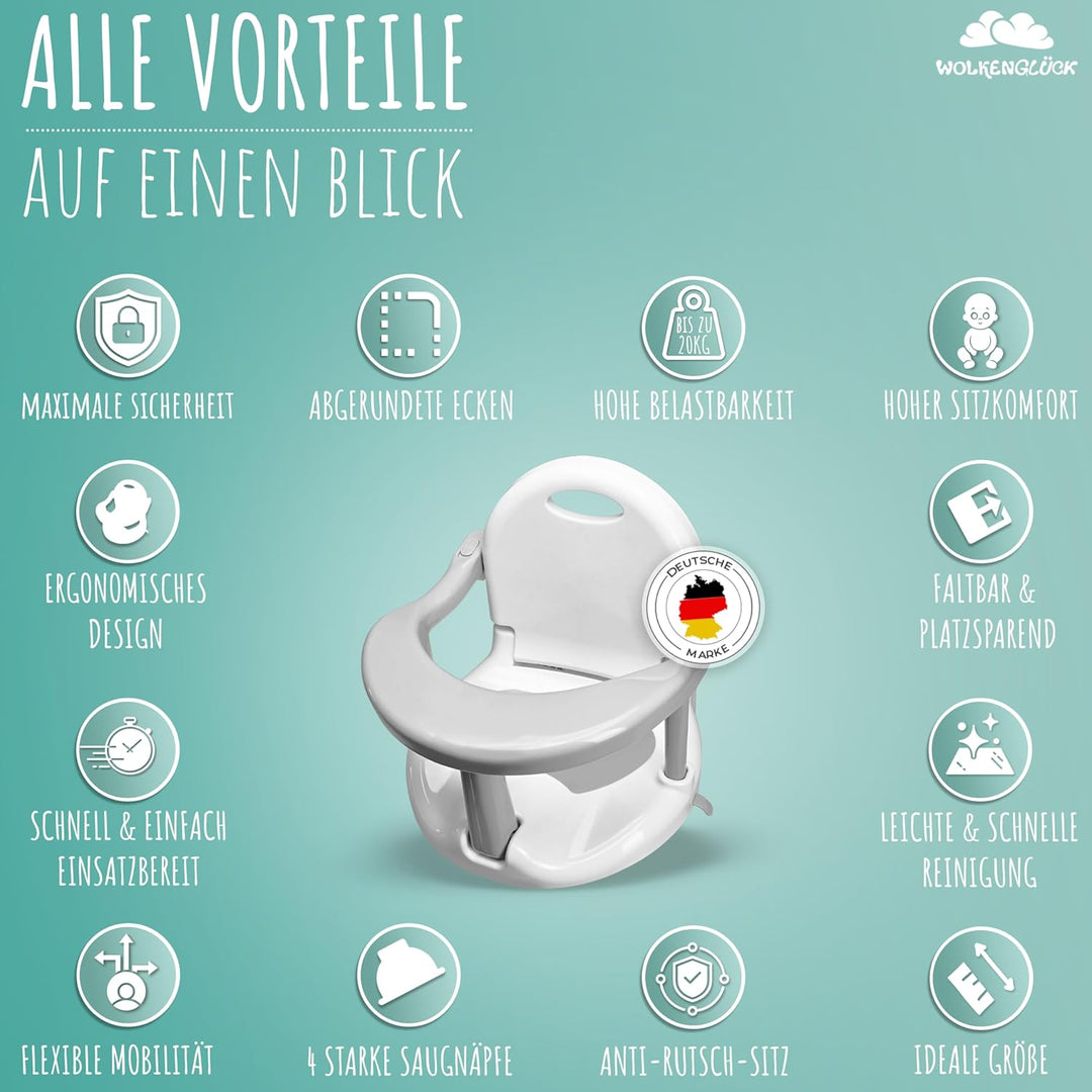 Badewannensitz Baby ab 6 Monate - ergonomischer Anti-Rutsch-Badesitz mit starken Saugnäpfen für Dusc