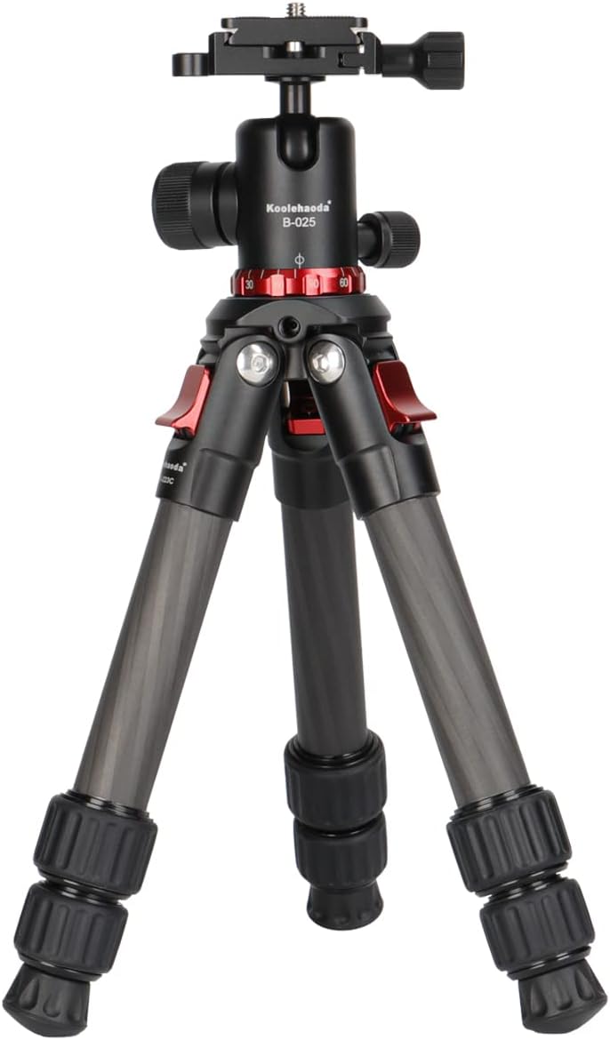 Koolehaoda Kamera Stativ Karbonfaser Mini Stativ Tragbar Kompakt Desktop Stativ mit 360° Kugelkopf f