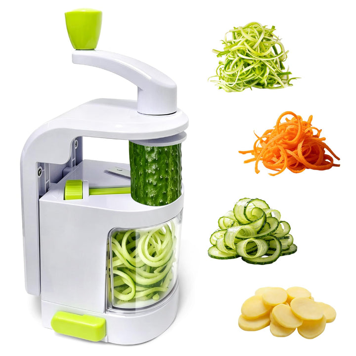 Spiralschneider Gemüse 4-in-1 mit Behälter, Zucchini Spaghetti Schneider, BPA-frei, für Karotte & Gu