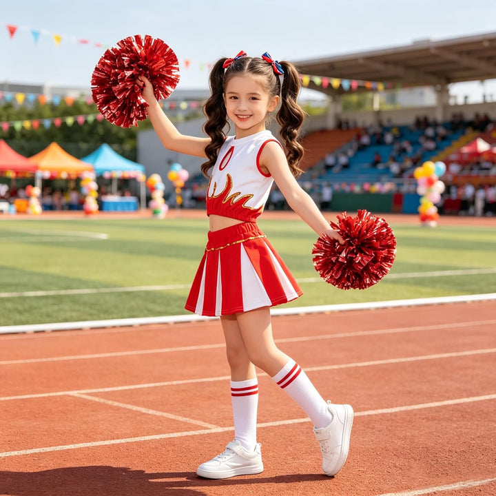 LOLANTA Mädchen Cheerleader Kostüm Schulkind Cheer Kostüm Outfit Karneval Kostüm Rot 164-170, Rot 16