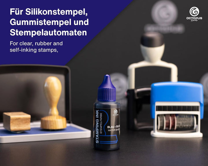Octopus Fluids Stempelfarbe, Nachfüllfarbe zum Nachtränken von Stempelkissen und Stempelautomaten, 2