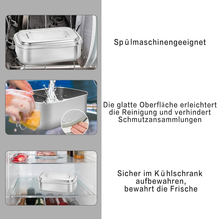Brotdose Edelstahl mit 3 Fächern und Dichtring,1200ml Lunchbox Auslaufsicher,Vesperdose Butterbrotdo